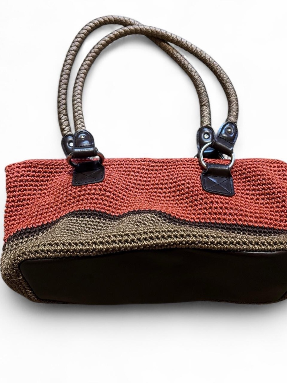 Woven Two-Tone Tote Bag in Rust and Olive - Unbranded